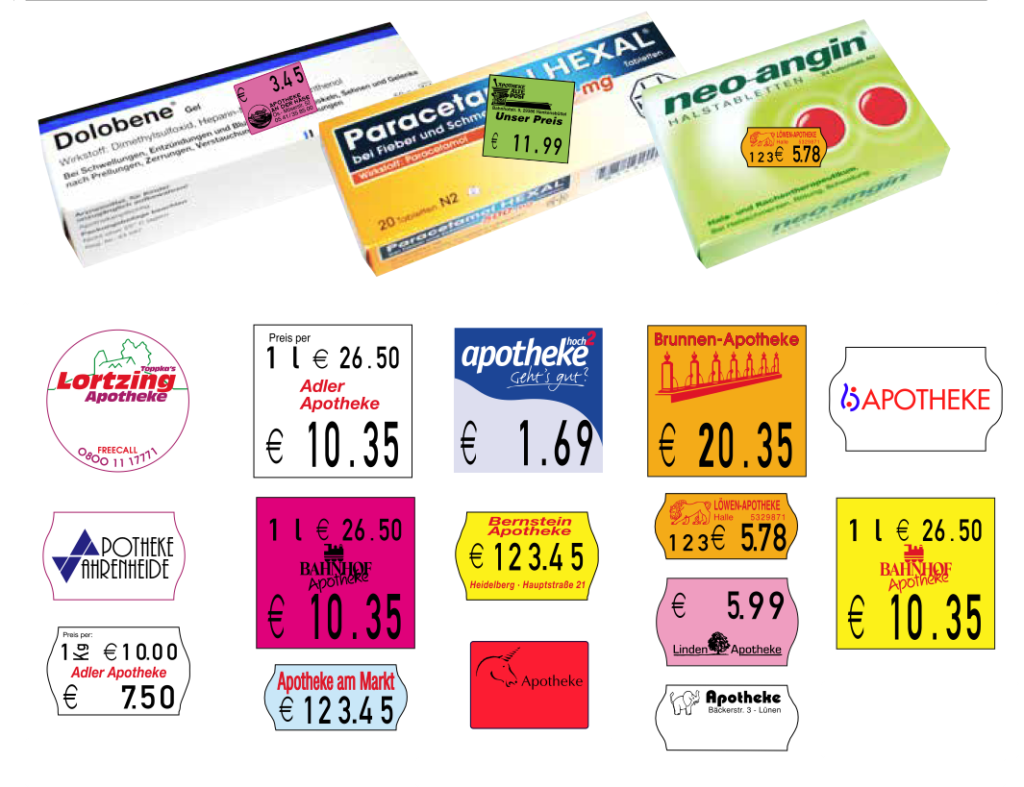 Unsere Lösung für Apotheke Werbung Preisauszeichnung Werbung Meto Etiketten